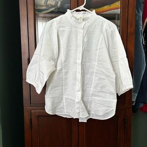 H&M Linen Blend White Peasant Blouse